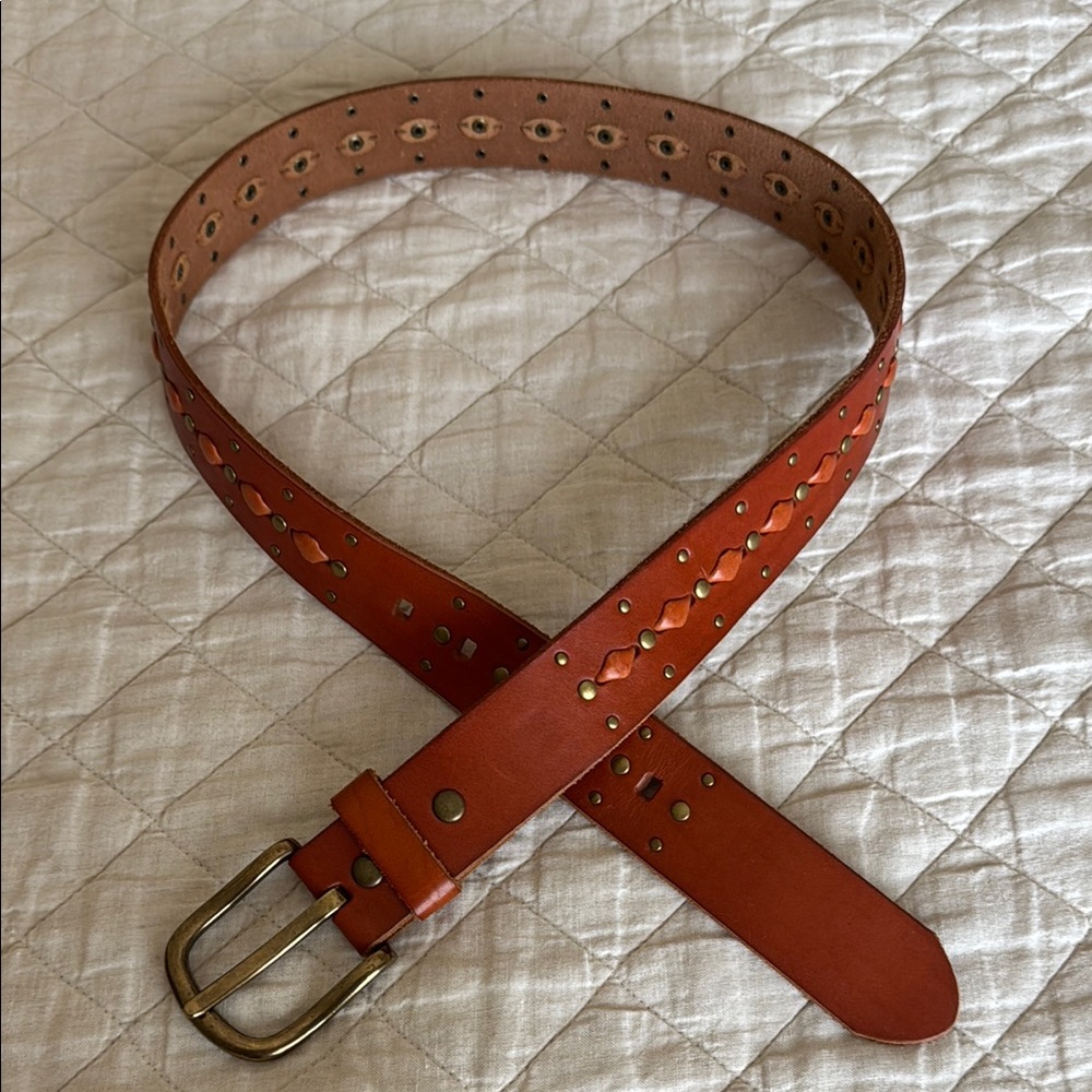 Lucky Brand Leather Belt with Brass Buckle